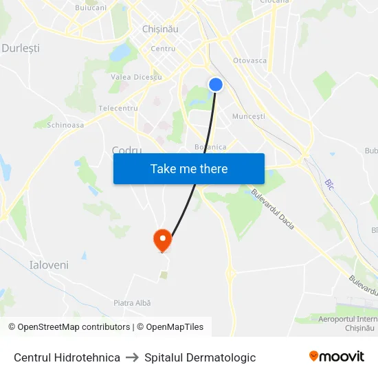 Centrul Hidrotehnica to Spitalul Dermatologic map