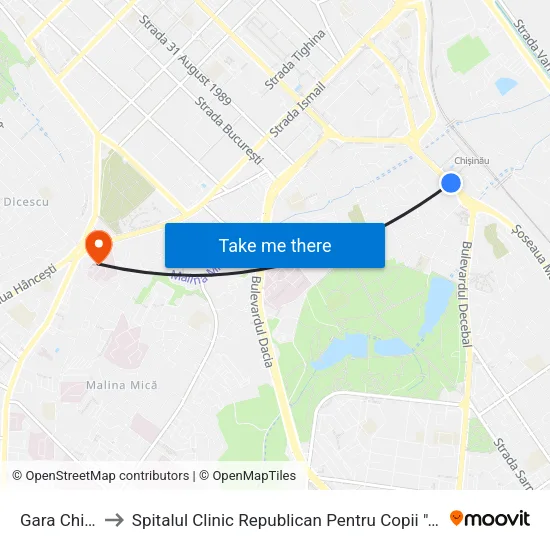 Gara Chișinău to Spitalul Clinic Republican Pentru Copii ""Emilian Coțaga"" map