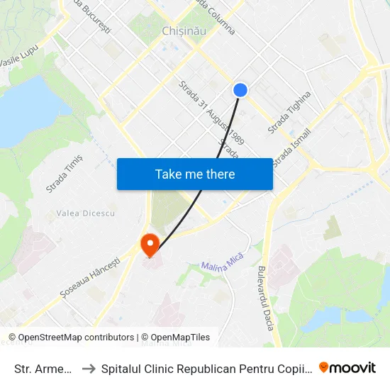 Str. Armenească to Spitalul Clinic Republican Pentru Copii ""Emilian Coțaga"" map
