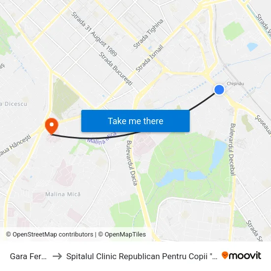 Gara Feroviară to Spitalul Clinic Republican Pentru Copii ""Emilian Coțaga"" map