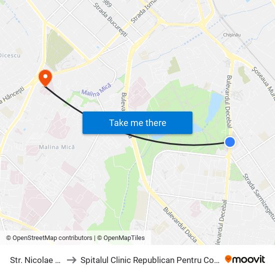 Str. Nicolae Titulescu to Spitalul Clinic Republican Pentru Copii ""Emilian Coțaga"" map