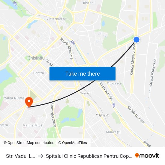 Str. Vadul Lui Vodă to Spitalul Clinic Republican Pentru Copii ""Emilian Coțaga"" map