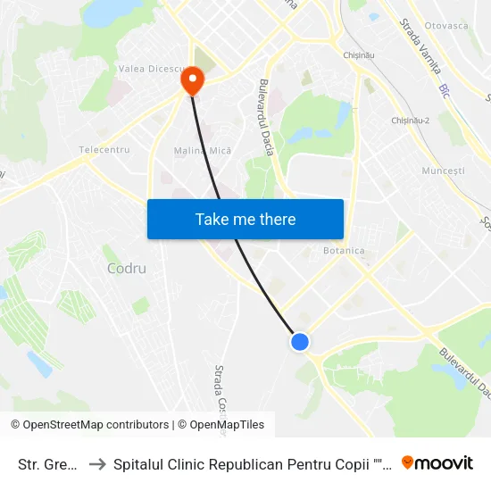 Str. Grenoble to Spitalul Clinic Republican Pentru Copii ""Emilian Coțaga"" map