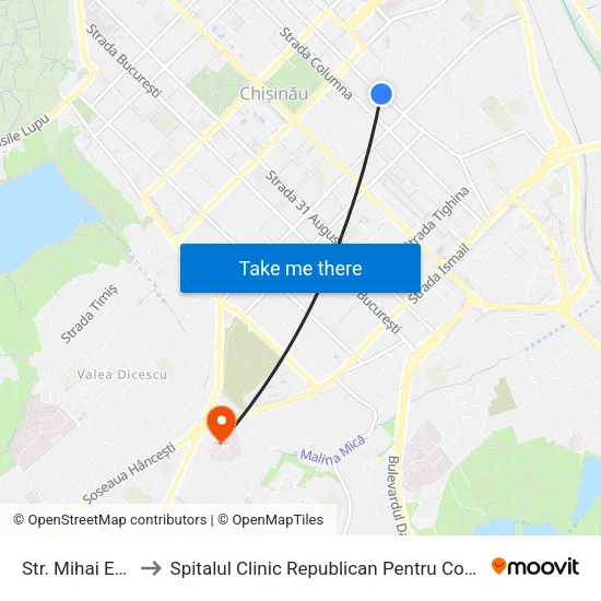 Str. Mihai Eminescu to Spitalul Clinic Republican Pentru Copii ""Emilian Coțaga"" map