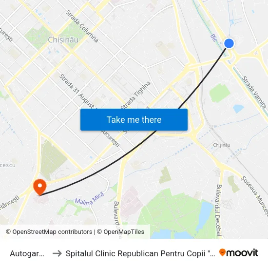 Autogara Nord to Spitalul Clinic Republican Pentru Copii ""Emilian Coțaga"" map