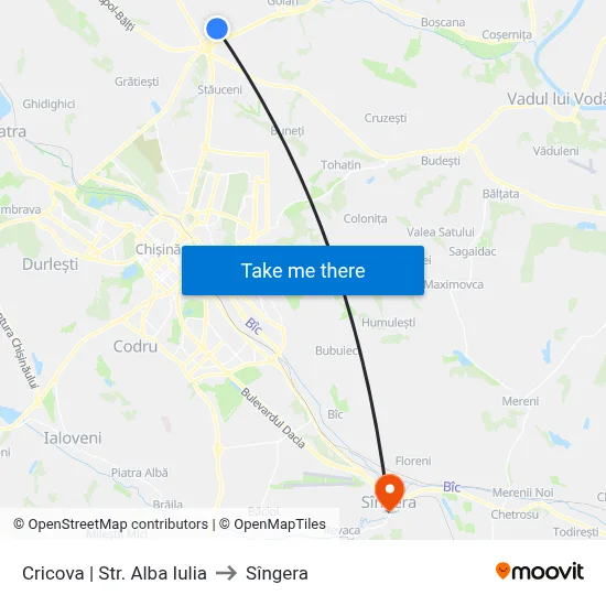 Cricova | Str. Alba Iulia to Sîngera map