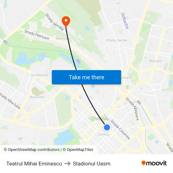 Teatrul Mihai Eminescu to Stadionul Uasm map