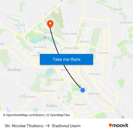 Str. Nicolae Titulescu to Stadionul Uasm map