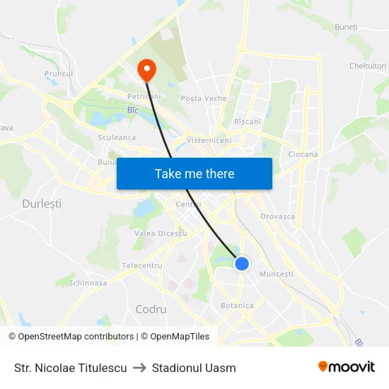 Str. Nicolae Titulescu to Stadionul Uasm map