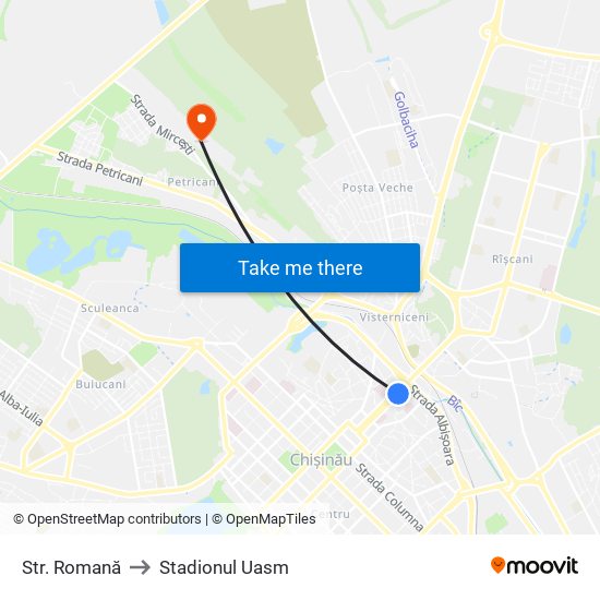 Str. Romană to Stadionul Uasm map