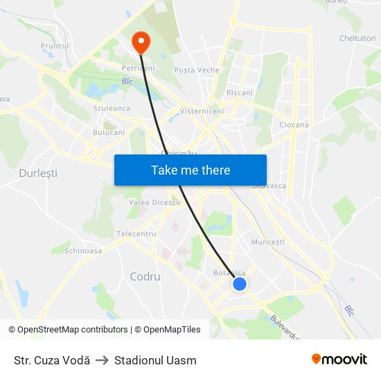 Str. Cuza Vodă to Stadionul Uasm map