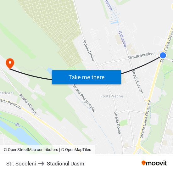 Str. Socoleni to Stadionul Uasm map