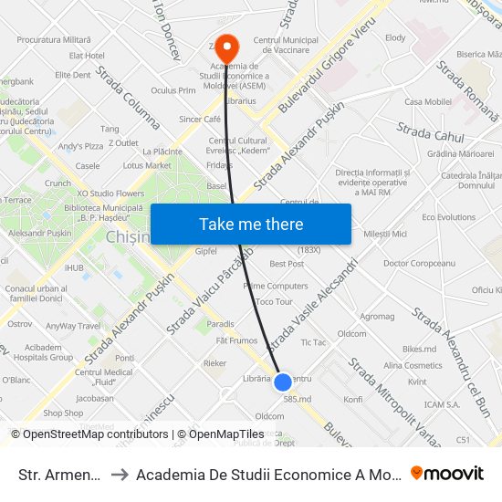 Str. Armenească to Academia De Studii Economice A Moldovei (Asem) map