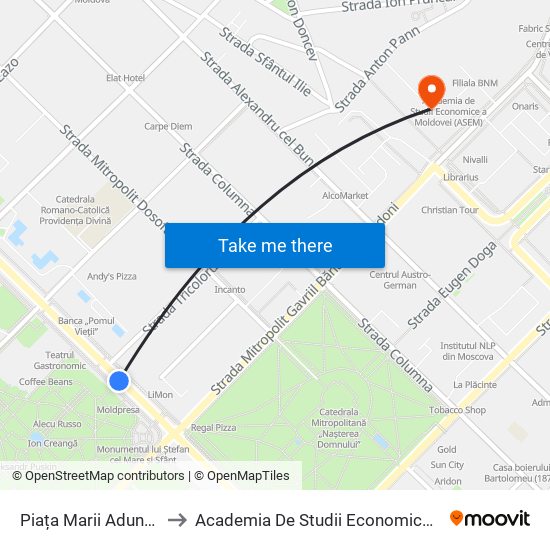 Piața Marii Adunări Naționale to Academia De Studii Economice A Moldovei (Asem) map