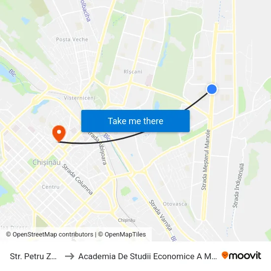 Str. Petru Zadnipru to Academia De Studii Economice A Moldovei (Asem) map