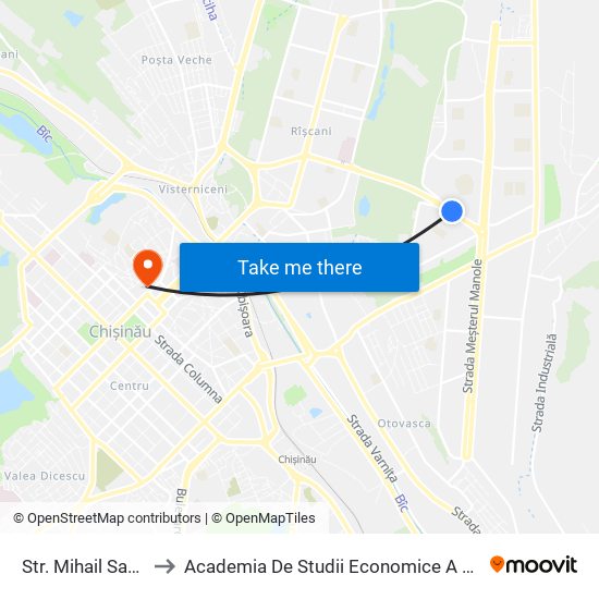 Str. Mihail Sadoveanu to Academia De Studii Economice A Moldovei (Asem) map