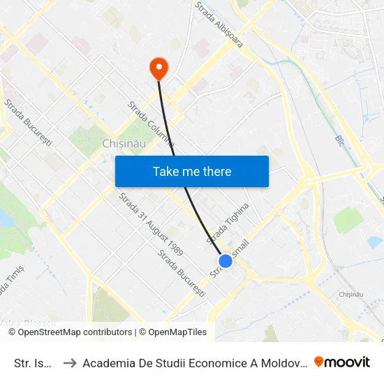 Str. Ismail to Academia De Studii Economice A Moldovei (Asem) map