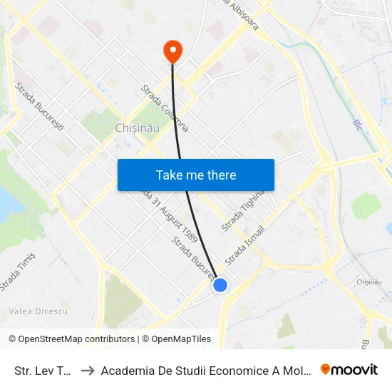 Str. Lev Tolstoi to Academia De Studii Economice A Moldovei (Asem) map