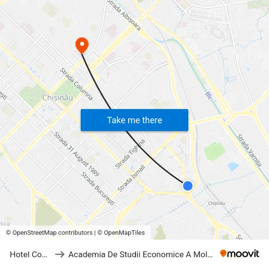 Hotel Cosmos to Academia De Studii Economice A Moldovei (Asem) map