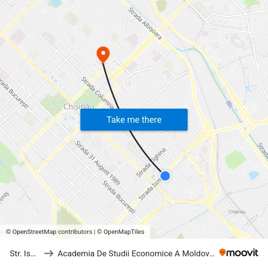 Str. Ismail to Academia De Studii Economice A Moldovei (Asem) map