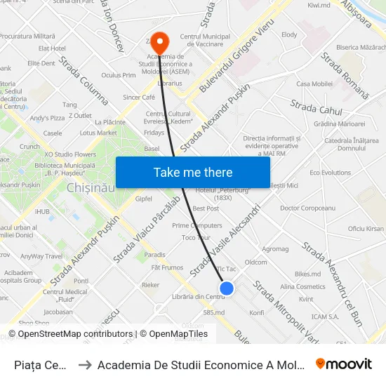 Piața Centrală to Academia De Studii Economice A Moldovei (Asem) map