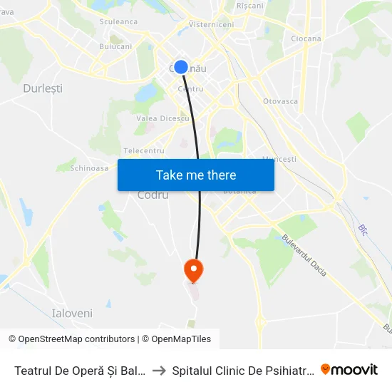 Teatrul De Operă Și Balet to Spitalul Clinic De Psihiatrie map