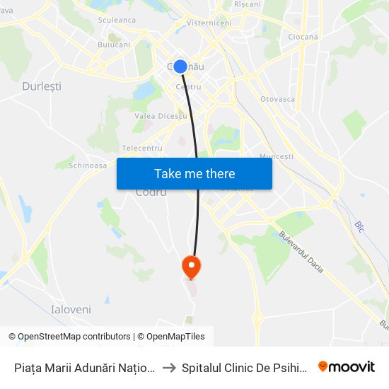 Piața Marii Adunări Naționale to Spitalul Clinic De Psihiatrie map