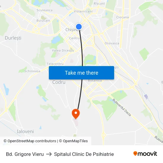 Bd. Grigore Vieru to Spitalul Clinic De Psihiatrie map