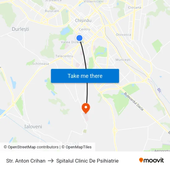 Str. Anton Crihan to Spitalul Clinic De Psihiatrie map