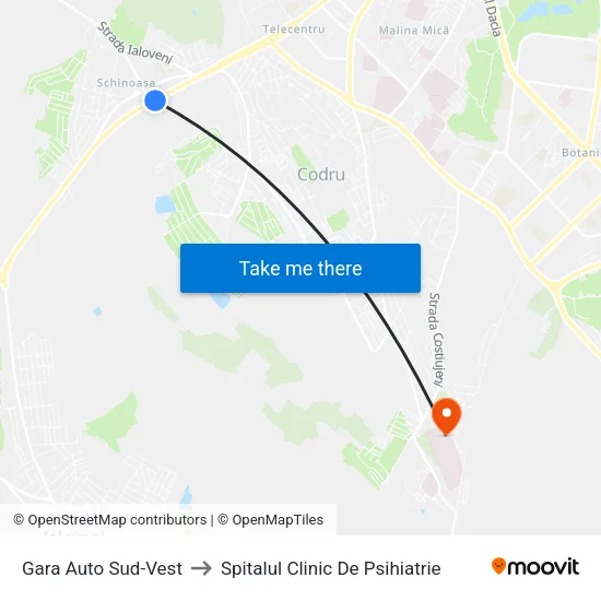 Gara Auto Sud-Vest to Spitalul Clinic De Psihiatrie map