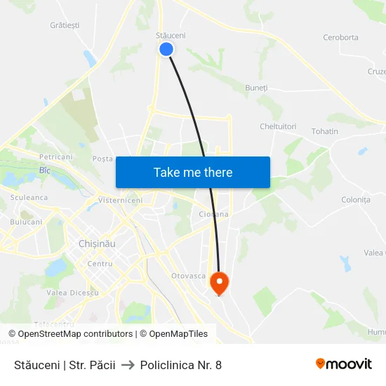 Stăuceni | Str. Păcii to Policlinica Nr. 8 map