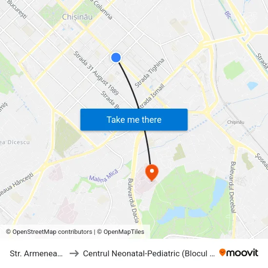 Str. Armenească to Centrul Neonatal-Pediatric (Blocul «O») map