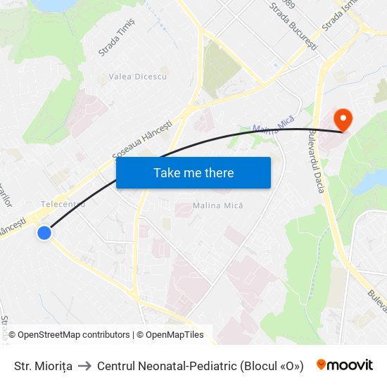 Str. Miorița to Centrul Neonatal-Pediatric (Blocul «O») map