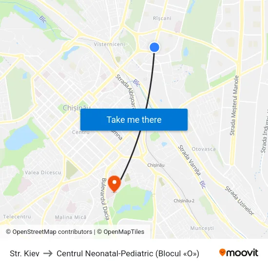 Str. Kiev to Centrul Neonatal-Pediatric (Blocul «O») map
