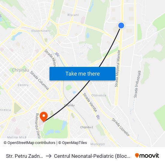 Str. Petru Zadnipru to Centrul Neonatal-Pediatric (Blocul «O») map