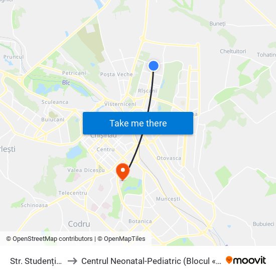 Str. Studenților to Centrul Neonatal-Pediatric (Blocul «O») map