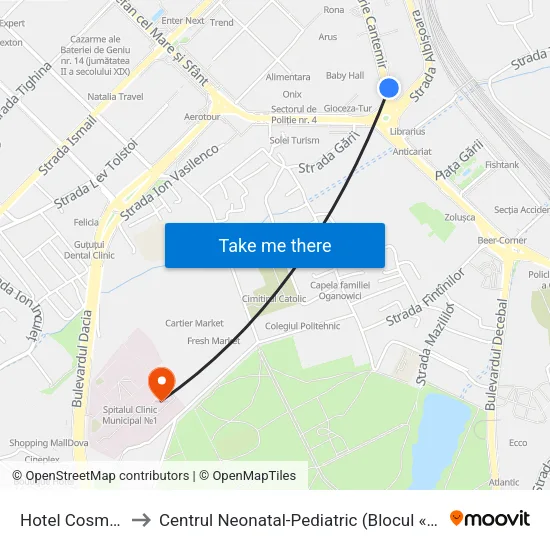 Hotel Cosmos to Centrul Neonatal-Pediatric (Blocul «O») map