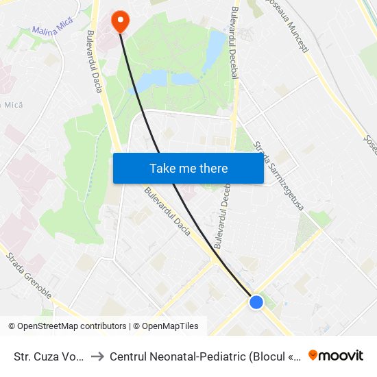 Str. Cuza Vodă to Centrul Neonatal-Pediatric (Blocul «O») map