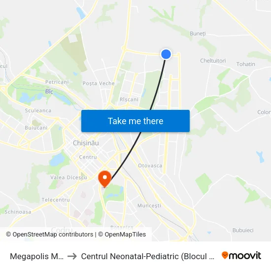 Megapolis Mall to Centrul Neonatal-Pediatric (Blocul «O») map