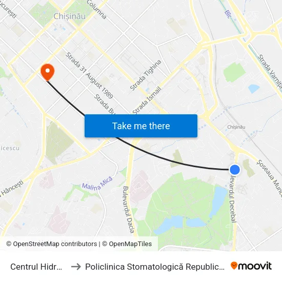 Centrul Hidrotehnica to Policlinica Stomatologică Republicană, Secția Copii map