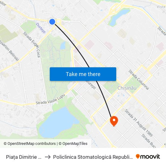 Piața Dimitrie Cantemir to Policlinica Stomatologică Republicană, Secția Copii map