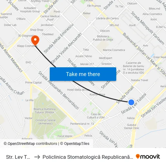 Str. Lev Tolstoi to Policlinica Stomatologică Republicană, Secția Copii map