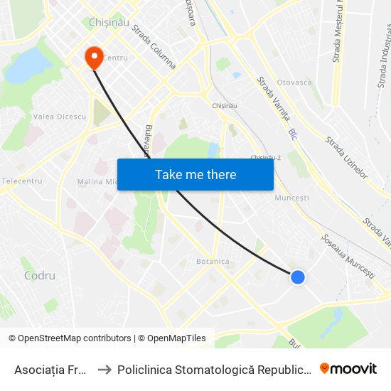 Asociația Franzeluța to Policlinica Stomatologică Republicană, Secția Copii map