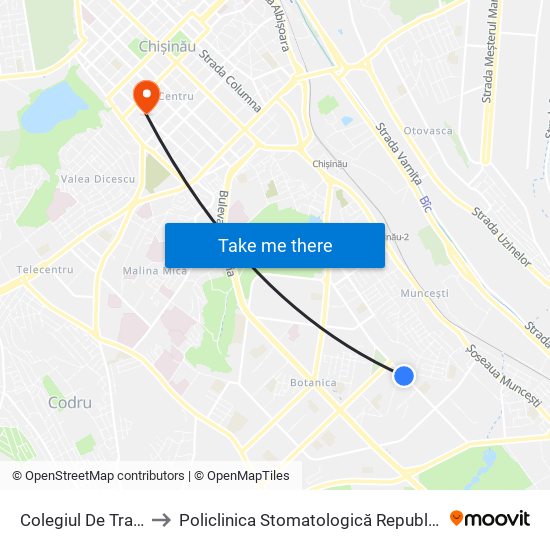 Colegiul De Transporturi to Policlinica Stomatologică Republicană, Secția Copii map