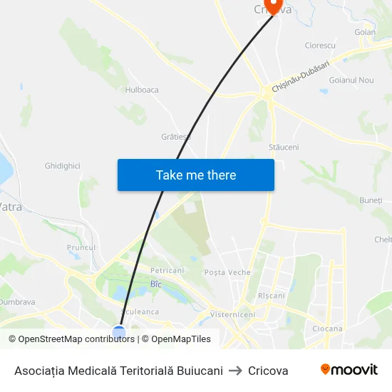 Asociația Medicală Teritorială Buiucani to Cricova map