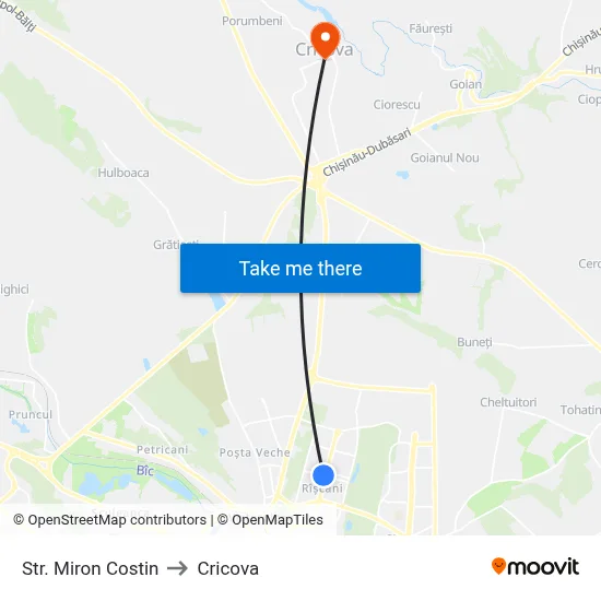 Str. Miron Costin to Cricova map