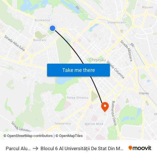 Parcul Alunelul to Blocul 6 Al Universității De Stat Din Moldova (Usm) map