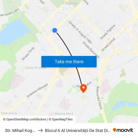 Str. Mihail Kogălniceanu to Blocul 6 Al Universității De Stat Din Moldova (Usm) map
