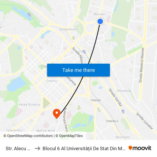 Str. Alecu Russo to Blocul 6 Al Universității De Stat Din Moldova (Usm) map