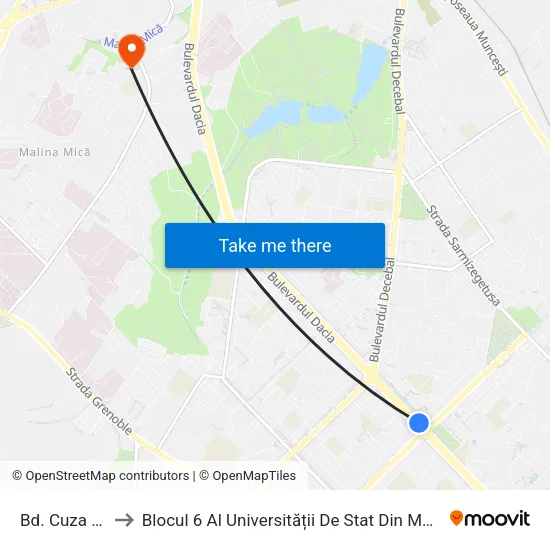 Bd. Cuza Vodă to Blocul 6 Al Universității De Stat Din Moldova (Usm) map